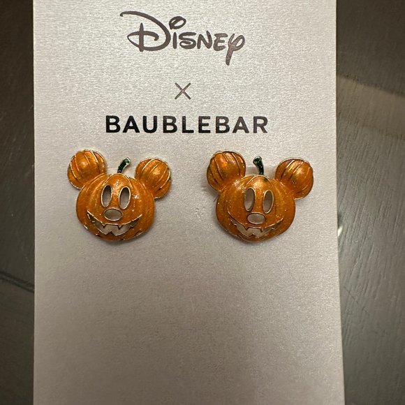 NEW Disney x Baublebar Halloween Mickey Pumpkin Stud Glittery Earrings - Picture 2 of 2